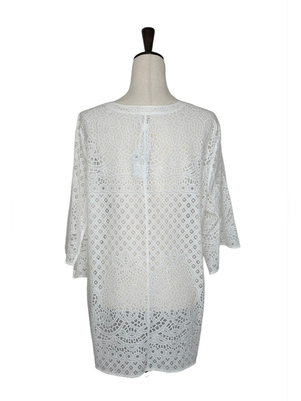 Chico's White Open Lace Split Notched V-neck 3/4 Sleeve Tunic Top Size XL - Picture 4 of 9